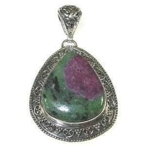  Ruby Zoisite and Silver Teardrop Pendant