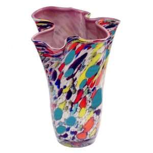  Jozefina Picasso Handmade Polish Glass Vase, Multicolor 