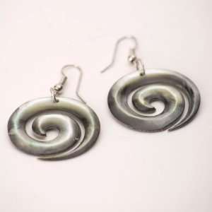    Natural hand carved silver koru spiral shell earrings Jewelry