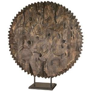  Round Wheel Carved Wood Sculpture