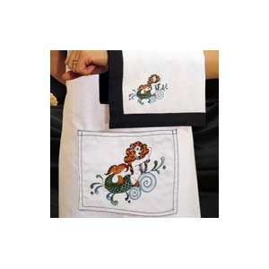   in Linen Vintage Embroidered Mermaid Kitchen Apron