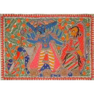  Abduction of Sita by Demon King Ravana   Madhubani Painting On Hand 