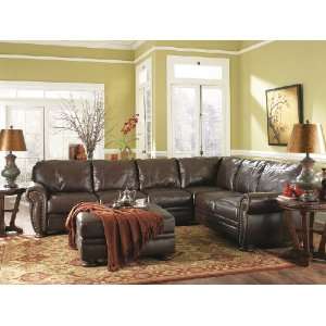 100% Genuine All Leather Walnut Upholstery Sectional Sofa with Ottoman 