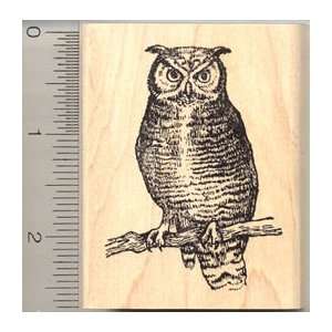 Perched Owl Rubber Stamp   Wood Mounted