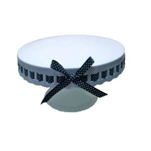  Cake Stand Plain Round Pedestal White with Black and White Polka Dot