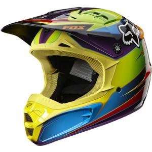  Fox Racing V2 Race Helmet   X Small/Green/Blue Automotive