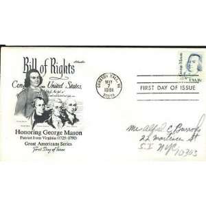  Honoring George Mason 1725 1792 Stamps Envelope 