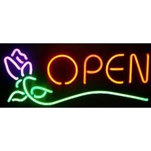    Neon Open Sign with Rose Flower with Multi Colors 