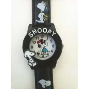   Deluxe color BLACK Snoopy Peanuts Wrist Watch Leather