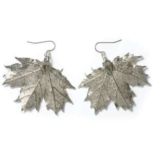  Real Maple Lace Leaf Dangle Earrings   Silver Jewelry