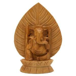    Hand Carved Wood Ganesha Statue, 6 Inches High 