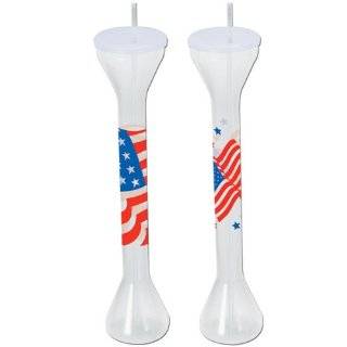 Patriotic Plastic Party Yard Glass, 24oz w/Lid & Straw (Sold 1 Per 
