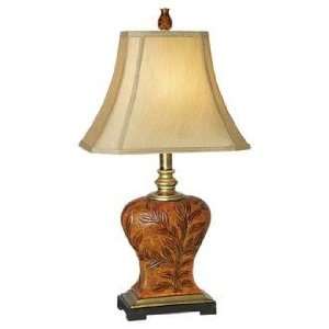Distressed Wood Tone Carved Vine Table Lamp