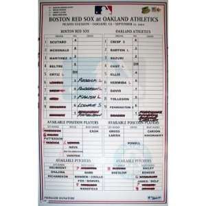  Red Sox at Athletics 9 12 2010 Game Used Lineup Card (MLB 