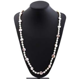 36 Freshwater Coin Pearls Necklace White / Golden Pink  