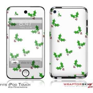 iPod Touch 4G Skin   Christmas Holly Leaves on White by 