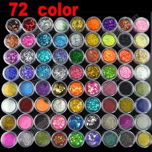 Colorful 72 Pots Nail Art 6 Kinds of Glitter Decoration Powder Crush 