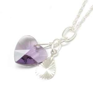  925 Silver Purple Crystal Heart Pendant on 18 Chain 