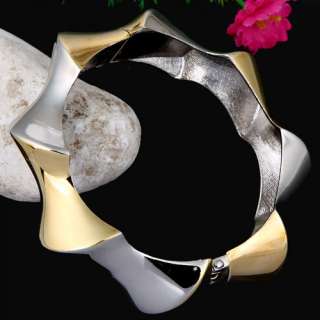 Silver & Gold Plated Open ended Polygon Bangle Bracelet W/ Spring Fine 