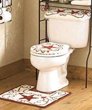 PC. COUNTRY RED STAR BATHROOM SET RUG TANK LID COVER  