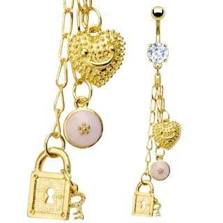 Body Accentz® Belly Button Ring Navel Gold plated Key Lock Heart Body 