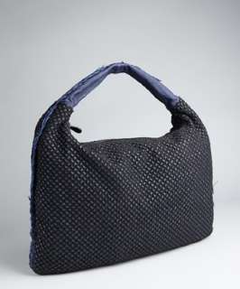 Bottega Veneta indigo leather fabric netting overlay large bag 