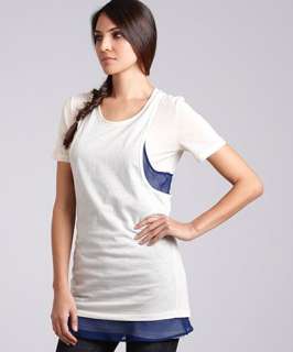 Celine cream and blue layered cotton and silk tunic top