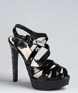 Christian Dior black patent leather cannage peep toe platforms style 