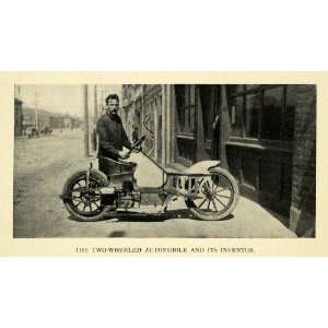  1910 Print W. G. Moore First Two Wheeled Automobile 