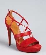 Gucci tomato suede crisscross strap platform sandals style# 320320201