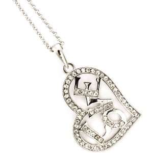    Gorgeous Silvertone Crystal Love in My Heart Necklace Jewelry