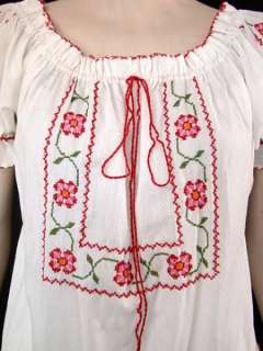 VTG MEXICAN Embroidered Cotton Tunic Blouse Top S/M  