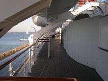 Starboard Sun Deck of Queen Mary docked at Long Beach