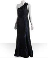 style #309686701 navy jacquard one shoulder long dress