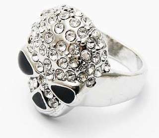 Wholesale 12Pcs Silver Skull Crystal Rhinestone Rings  