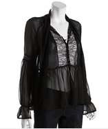 Free People black chiffon lace button front blouse style# 319100401