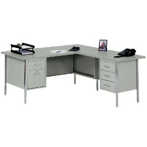  Steel LShaped Desk with Right Return Oak Top/Putty Base 