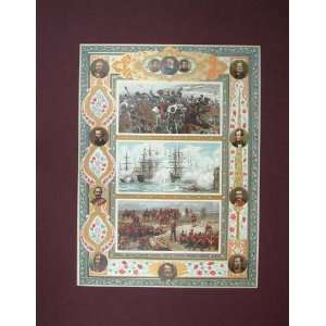   Scene Sailing Ships Soldiers Horses Fighting Cannon