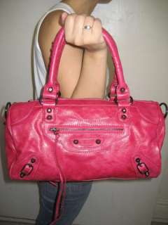 new handbag bag hot pink leather lk motorcycle studs fushia shoulder 