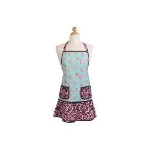  D Lux 57 retro 2 pocket flounce apron aqua with pink 