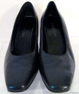   Navy Blue Chunky Heel Leather Pump Shoes 9M GREAT STYLE  
