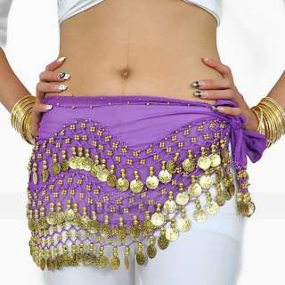 Rows Belly Dance Costume Hip Scarf Skirt Belt Gold Coin dancer dancing 