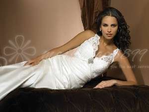 White V neck Mermaid Lace Custom Wedding Dress Bridal Evening Gown 