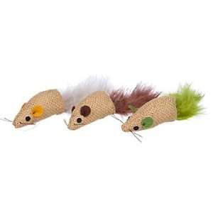   Burlap and Feather Mice with Catnip Cat Toys, Pack 