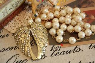   Angel Wing Pearls Palace Style Heart Fashion Necklace Z1019  