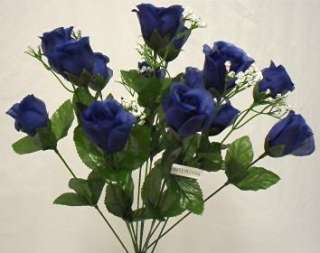   DARK BLUE Long Stem Silk Flower Bush Wedding Bridal Bouquet DIY  