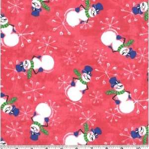  45 Wide Flannel Frosty Snowman Raspberry Fabric By The 
