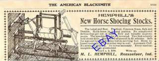 1904 HEMPHILL HORSE SHOEING STOCK AD RENSSELAER INDIANA  