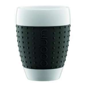 Bodum 13 1/2 Ounce Pavina Porcelain Cups with Silicone Grip, Black 