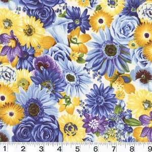   Garden Floral Bouquets Blues Fabric By The Yard Arts, Crafts & Sewing
